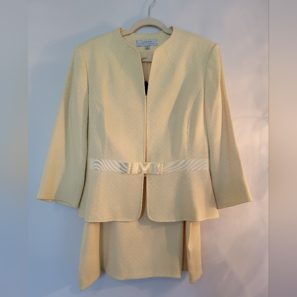 Tahari Pastel Yellow Skirt Suit, Size 14
